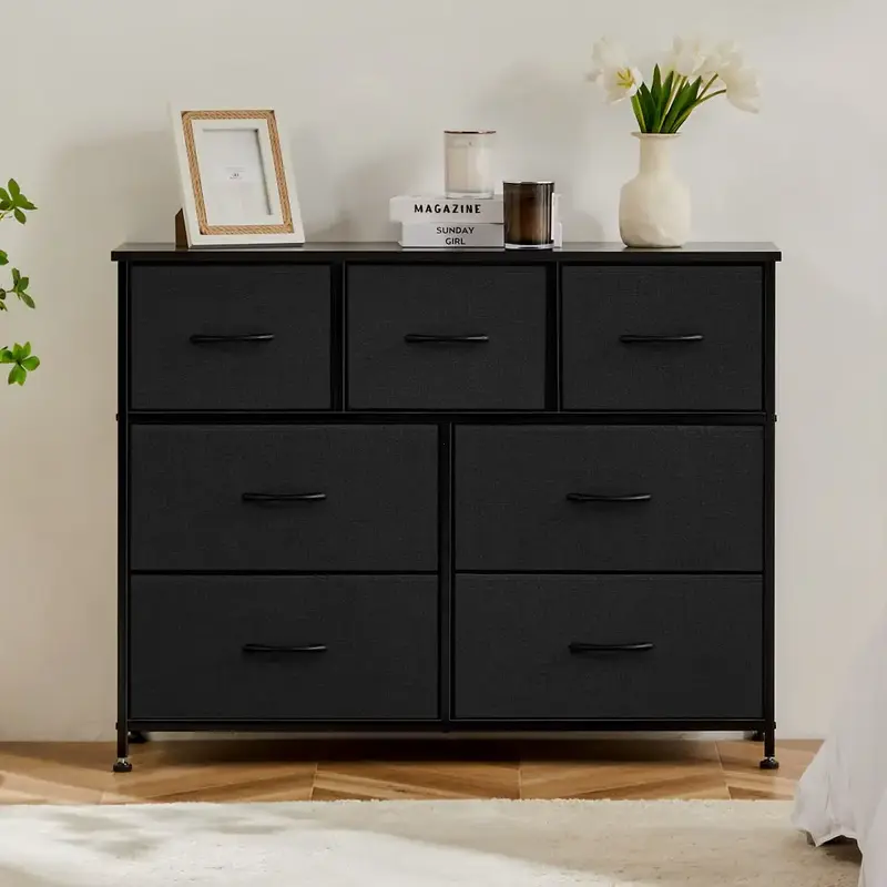 storage cabinets 7-Drawer Dresser with Wooden Top, Steel Frame, 8-Drawer, 9-Drawer, 5-Drawer, Versatile for Bedrooms, Hallway...