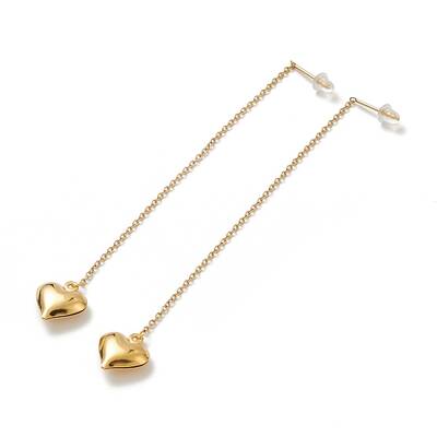 PVD Vacuum Plating 304 Stainless Steel Long Chain with Heart Dangle Stud Earrings for Women