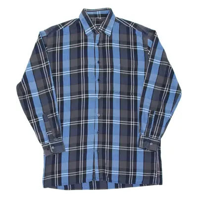 Mens Flannel Shirt Blue Check Long Sleeve M