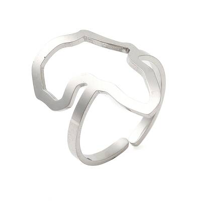 Non-Tarnish Hollow Africa Map 304 Stainless Steel Open Cuff Rings for Women