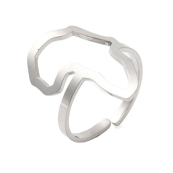 Non-Tarnish Hollow Africa Map 304 Stainless Steel Open Cuff Rings for Women