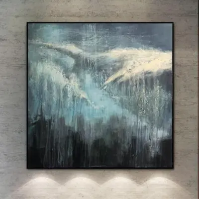 Extra Large Abstract Painting Blue Sea Canvas Art Black Wall Art Sea Painting Wave Painting | RAGING STORM