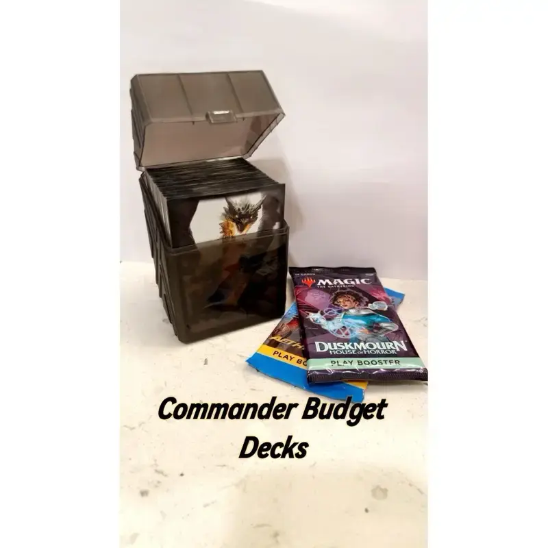 Secret Commander Deck, sleeved and comes in a deck box with two booster packs!