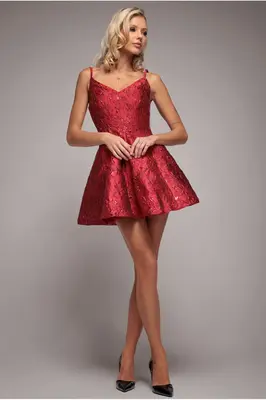 Goddiva Jacquard Sleeveless A-line Mini Dress - Red