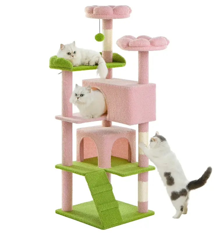MADE 4 PETS Cat Tree 54-Inch Contemporary Design with Sisal Scratching Post & Climbing Ladder for Small Medium Cats Play Hous...