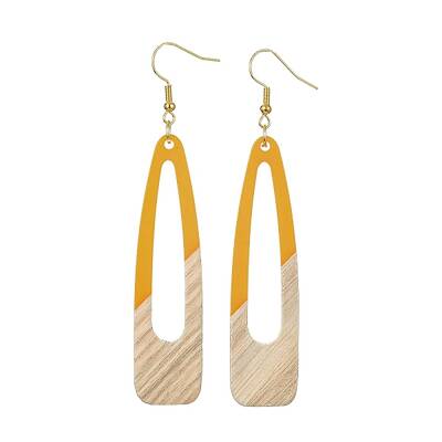 Two Tone Resin & Wood Dangle Earrings