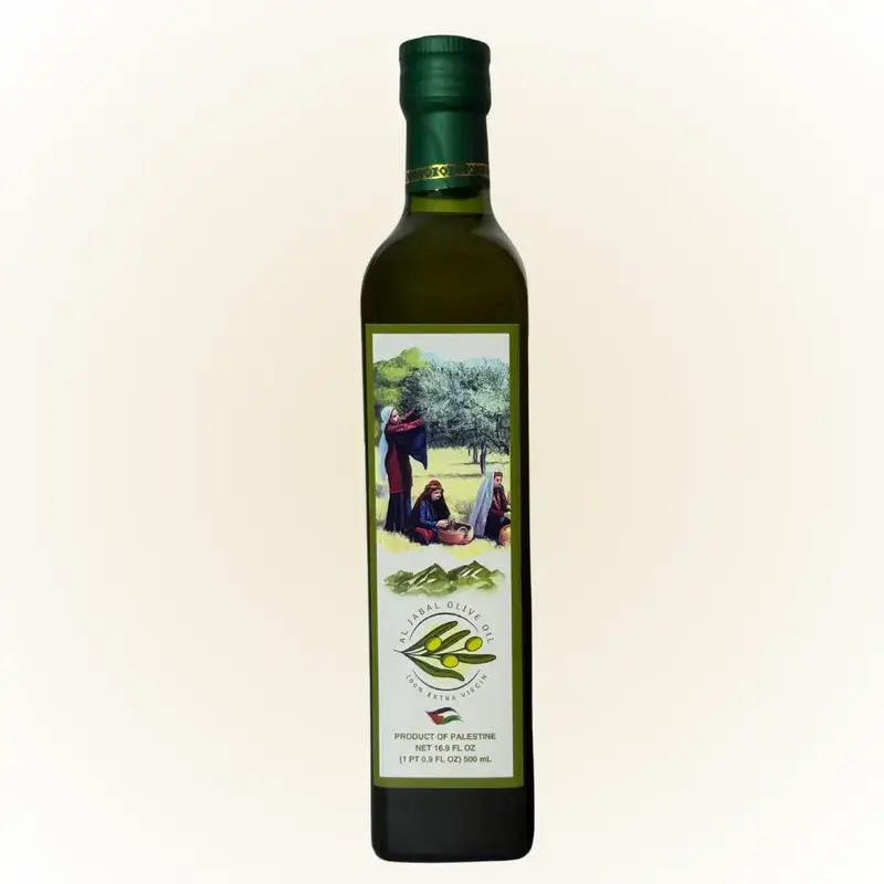 Al Jabal Premium Authentic Palestinian 100% Extra Virgin Olive Oil 500mL (16.9 Fl. Oz)