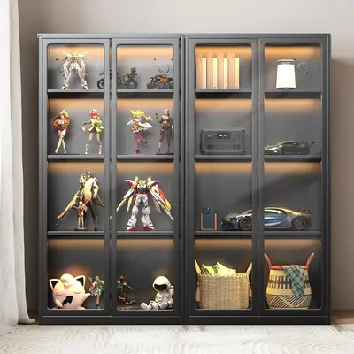 AECOJOY Metal Display Cabinet with 3 Adjustable Shelves, Storage Furniture High Density Acrylic Doors, Durable Cold Rolled St...