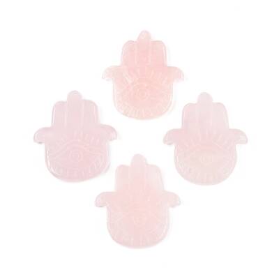 Natural Rose Quartz Hamsa Hand with Eye Figurines