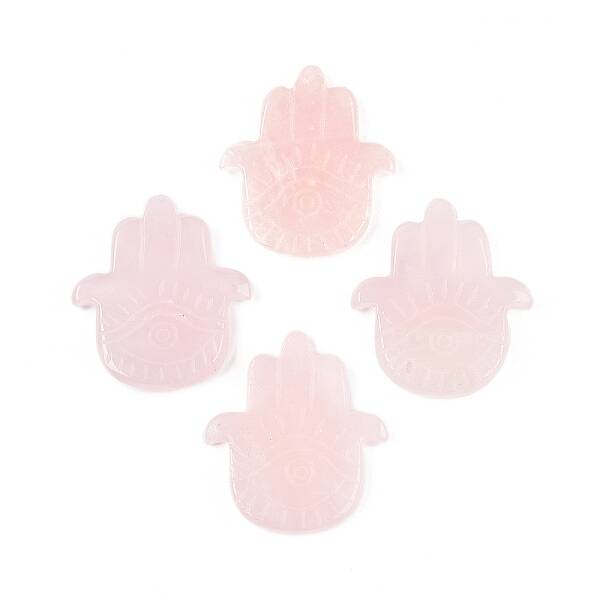 Natural Rose Quartz Hamsa Hand with Eye Figurines