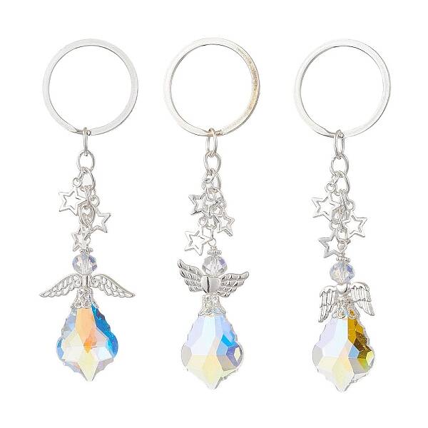 3Pcs 3 Styles Glass Angel Pendant Keychains
