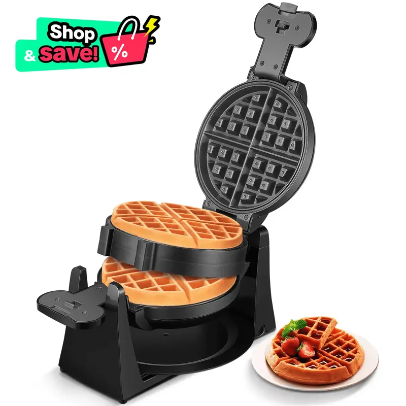 Double Belgian Waffle Maker 180 Flip, 8 Slices, Rotating & Nonstick Plates, Baking Pan for DIY Cake,Perfect for Breakfast and...