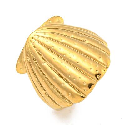 Ion Plating(IP) Shell Shape 304 Stainless Steel Open Cuff Finger Rings for Women