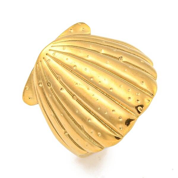 Ion Plating(IP) Shell Shape 304 Stainless Steel Open Cuff Finger Rings for Women