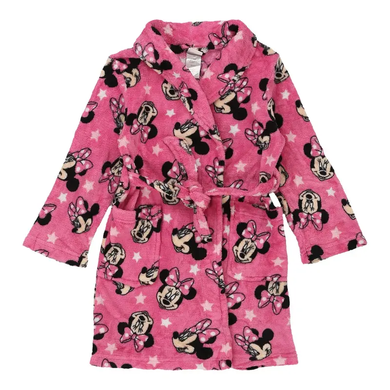 Age 6 Minnie Mouse Dressing Gown Disney Cartoon Fleece - Small Pink Polyester