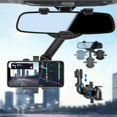 Car Rearview Mirror Phone Holder, 360 Degree Rotatable Car Phone Navigation Bracket, Rearview Mirror Mount, Universal Car Int...