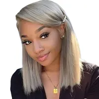 Ash Blonde Colored Wig 200% Density Full 13X4 Lace Frontal Wig Human Hair Blonde Short Bob Human Hair Wig For Women Pre-Pluck...