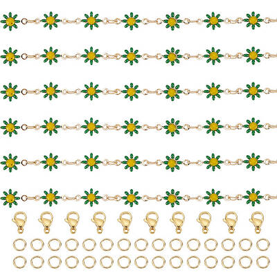 DIY Flower Brass Enamel Link Chains Bracelets/Necklaces Making Finding Kits