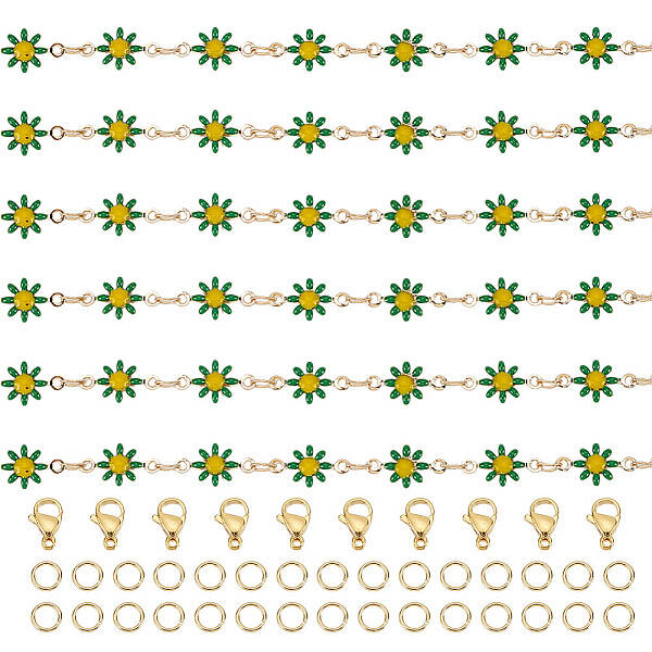 DIY Flower Brass Enamel Link Chains Bracelets/Necklaces Making Finding Kits