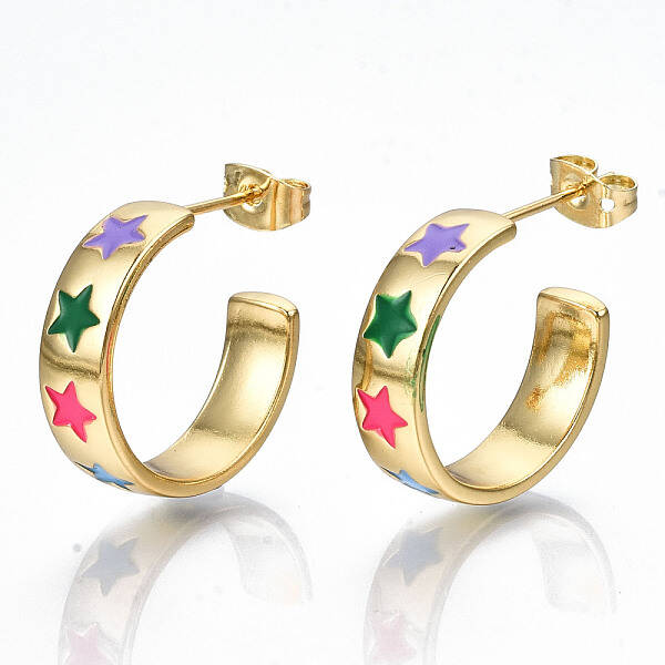 Brass Enamel Stud Earrings