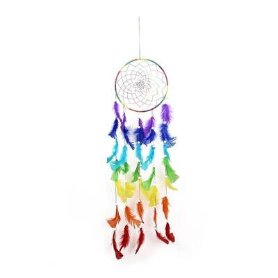 Chakra Theme Iron Woven Web/Net with Feather Pendant Decorations