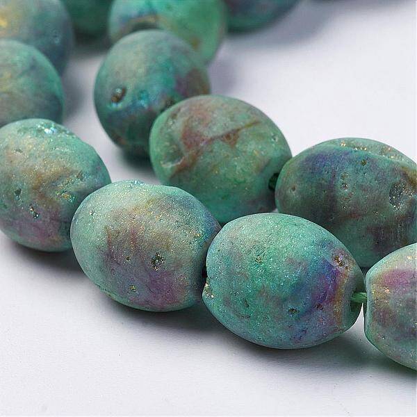 Electroplated Natural Druzy Geode Agate Bead Strands