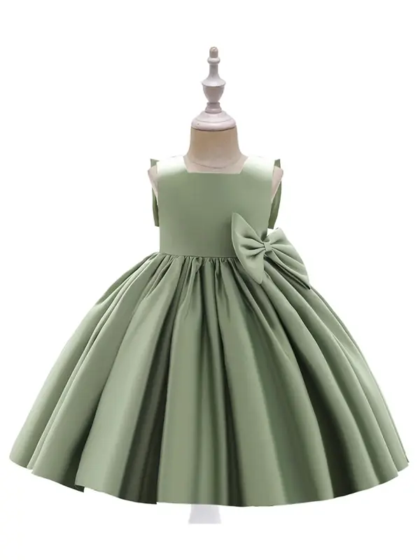 Toddler Girl's Big Bow Decor Sleeveless Tank Dress, Cute Romantic Round Neck Fit & Flare Dress for Party, Toddler Girls Party...