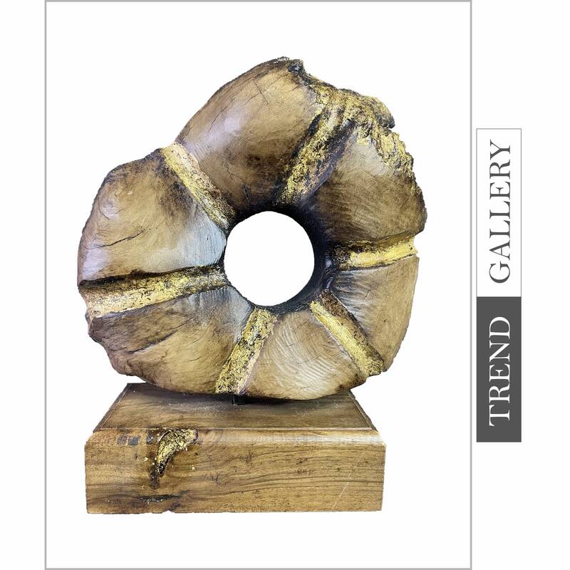 Original Round Wood Sculpture Abstract Sun Table Statue Wood Decor for Desktop | SEA EYE 11.8"x10"