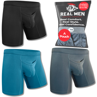 Real Men Modal V-Fly 7 Inch Inseam Cyan Grey Black Pouch Boxer Brief Menswear Modal Spandex Underwear Human Plain