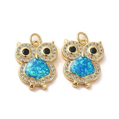 Brass Micro Pave Cubic Zirconia with Synthetic Opal Pendants