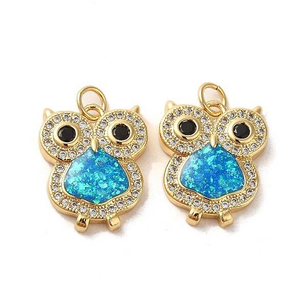 Brass Micro Pave Cubic Zirconia with Synthetic Opal Pendants