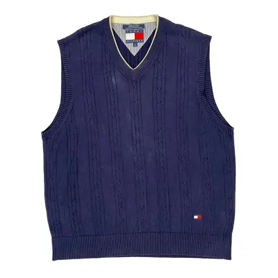 Tommy Hilfiger V-Neck Sweater Vest - Large Navy Cotton