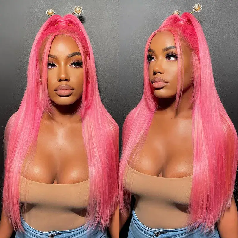 Pink Straight Wig 13x4 HD Lace Wigs Straight Colored Blonde Human Hair Wig