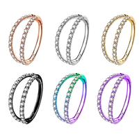 Oufer 18G Hinged Segment CZ Double Nose Hoop Ring