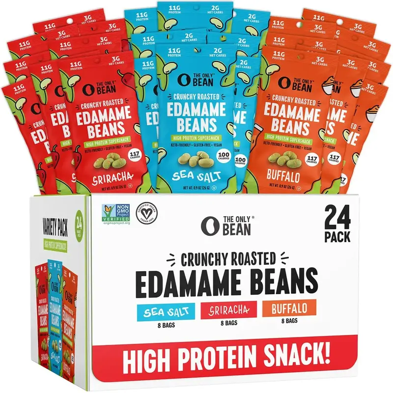 The Only Bean - Crunchy Roasted Edamame Beans (Variety Pack) - High Protein, Healthy Snacks, Low Carb, High Fiber, Gluten-Fre...