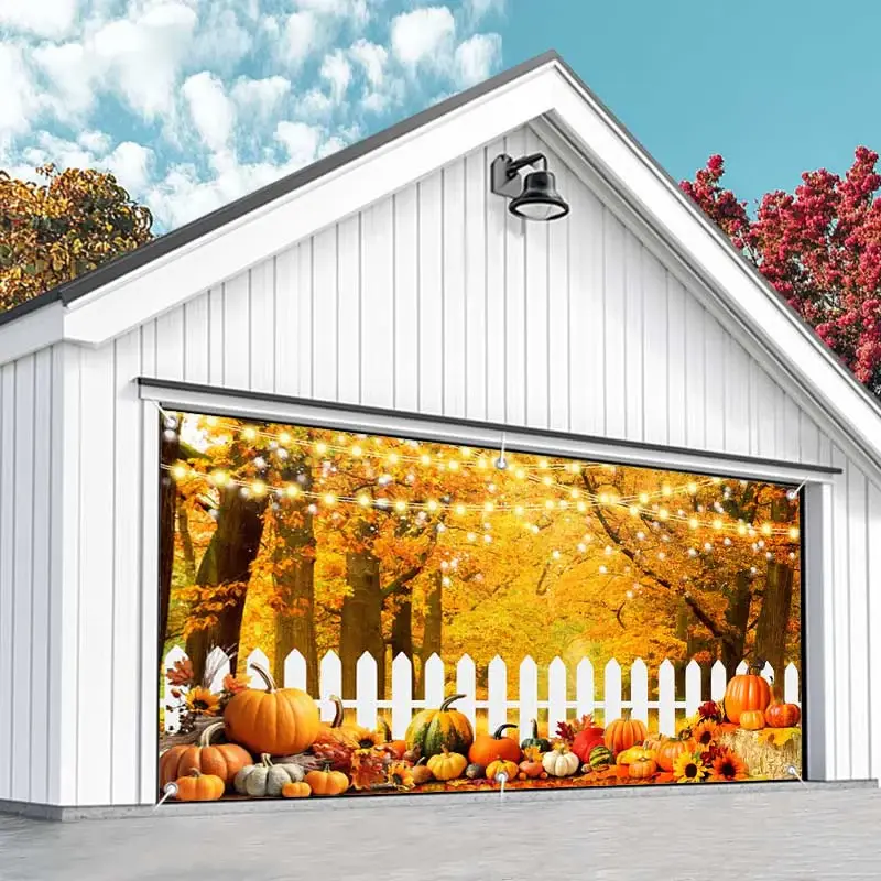Aperturee Orange Maple Tree Autumn Pumpkin Garage Door Banner