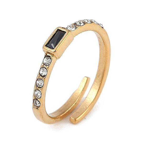 Ion Plating(IP) 304 Stainless Steel Cuff Ring with Rhinestones