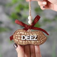 Carved Wood Deez Nuts Hanging Ornament with Bow Lanyard, Humorous Adult-themed Peanut Design Rearview Mirror Decoration, Car ...