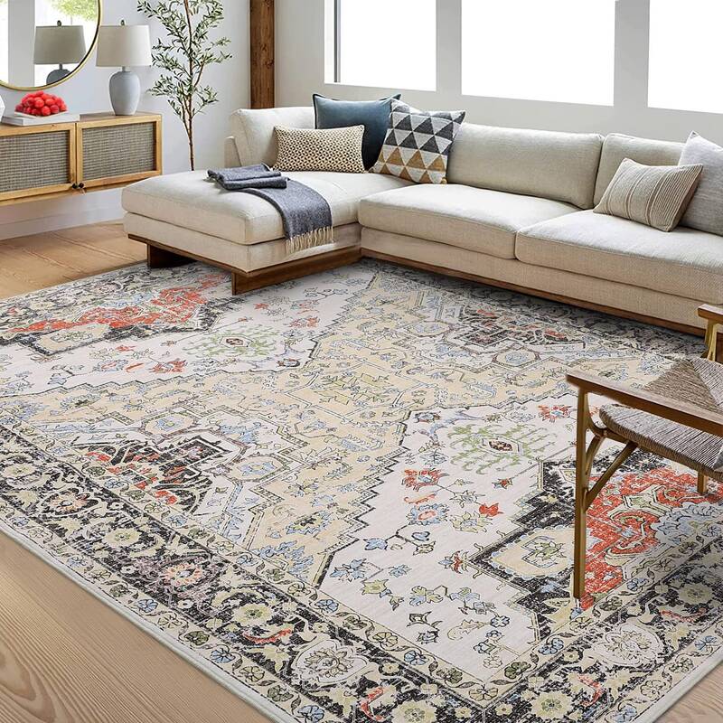 Garvee 8x10 Rug Washable Rug Boho Rug Soft Large Area Rug Non Slip Vintage Rug Indoor Low Pile Accent Rug Oriental Aesthetic ...