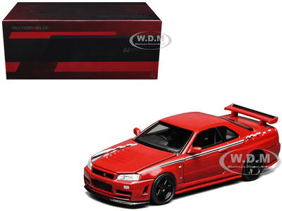 Nissan Skyline GT-R (R34) Nismo RHD (Right Hand Drive) Custom Red with Stripes Senior 64 Series 1/64 Diecast Model Car by M...