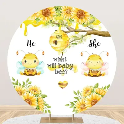 Little Bee Honeycomb Round Gender Reveal Backdrop