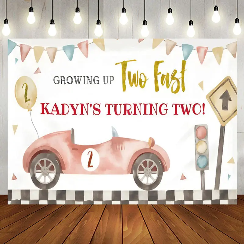 Growing Up Two Fastred Car 2nd Birthday Backdrop - Aperturee