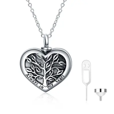Sterling Silver Tree Of Life & Heart Urn Necklace for Ashes