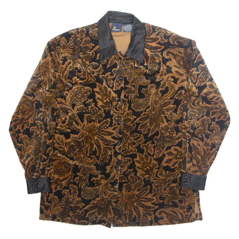 LIZ SPORT Womens Printed Shirt Brown Collared Long Sleeve Floral L