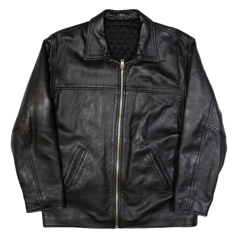 Mens Biker Jacket Black Leather L