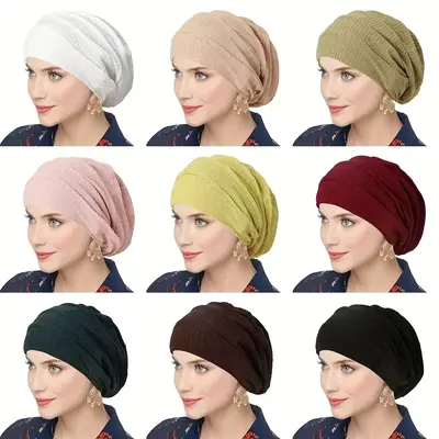 Women'S Stretchy Wave Pattern Polyester Turban Hat - Soft, Comfortable, and Versatile for Daily Wear, Perfect as a Scarf Cap ...
