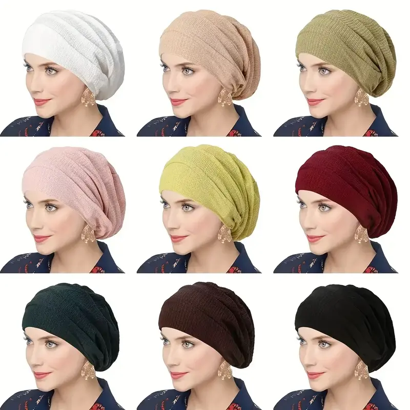 Women'S Stretchy Wave Pattern Polyester Turban Hat - Soft, Comfortable, and Versatile for Daily Wear, Perfect as a Scarf Cap ...