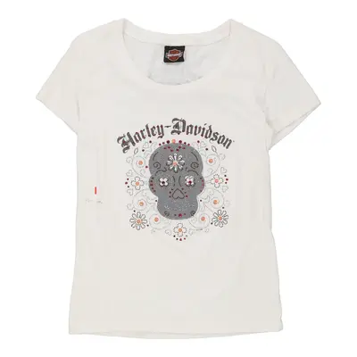 Harley Davidson Graphic T-Shirt - Medium White Cotton