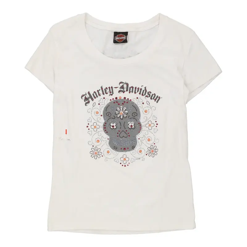 Harley Davidson Graphic T-Shirt - Medium White Cotton