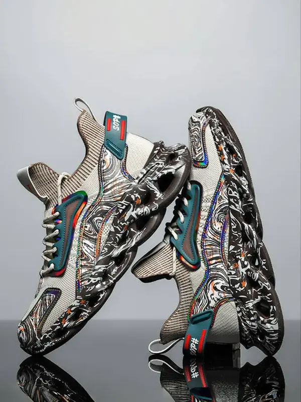 Men's Letter Print Lace Up Chunky Sneakers,Sporty Comfortable Athletic Shoes for Back To School, Men's Running Shoes, Basketb...